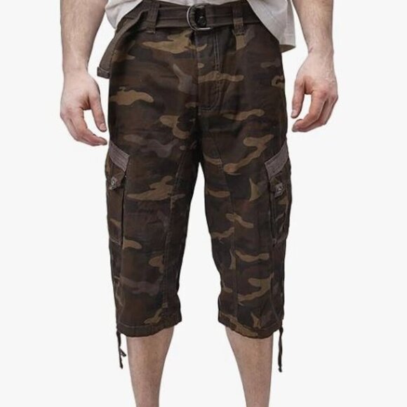 NEW Xray Cargo Camouflage Long Shorts Belted 100% Cotton Green Brown Size 50 - Picture 1 of 7